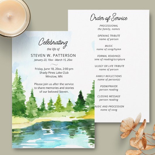 松の木と湖、追悼記念プログラム 招待状
