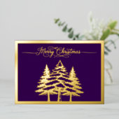 松の木と紫のメリークリスマス金ゴールド 箔シーズンカード (立ち正面)