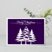 松の木と紫、銀のメリークリスマス 箔シーズンカード (立ち正面)