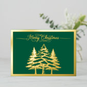 松の木と緑のメリークリスマス金ゴールド 箔シーズンカード (立ち正面)