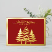 松の木と赤の聖降誕祭お目出度う金ゴールド 箔シーズンカード (立ち正面)