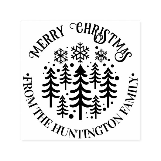 松の木と雪の結晶のクリスマス 誕生名 セルフインキングスタンプ (デザイン)