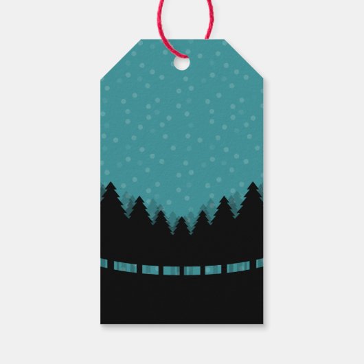 松の木と雪の青いレトロなメリークリスマス ギフトタグ (裏面)