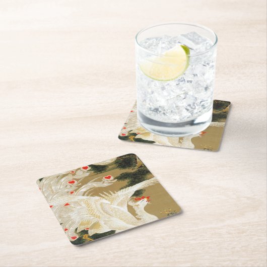 松の木と鳳凰(愛ハート鳳凰)、若冲 スクエアペーパーコースター (インサイチュ)