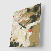 松の木と鳳凰(愛ハート鳳凰)、若冲 スクエア壁時計 (傾斜)