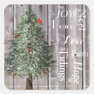 松の木と（鳥）ショウジョウコウカンチョウ素朴クリスマス スクエアシール