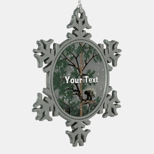 松の木に山嵐 スノーフレークピューターオーナメント (左)