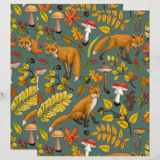 松の木に秋の狐 (正面/裏面)