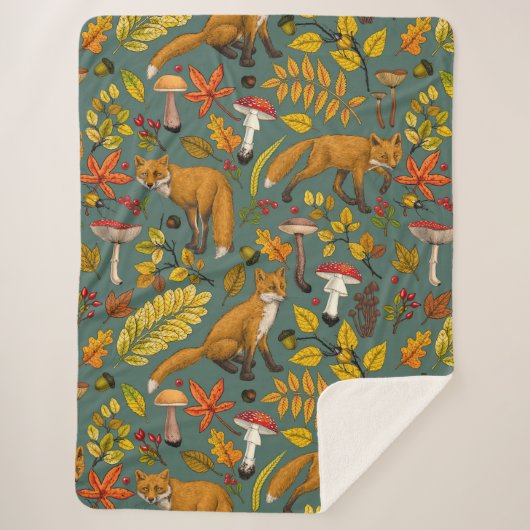 松の木に秋の狐 シェルパブランケット (正面)