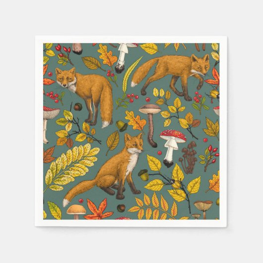 松の木に秋の狐 スタンダードカクテルナプキン (正面)
