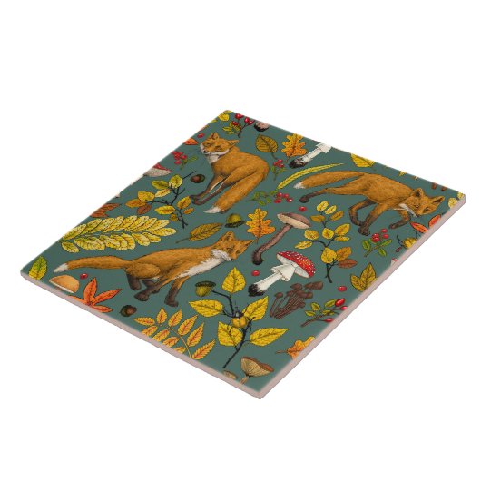 松の木に秋の狐 タイル (側面)