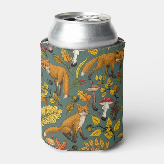 松の木に秋の狐 缶クーラー (缶正面)