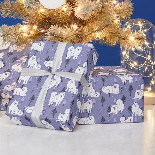 松の木に雪が積もったペット犬 ラッピングペーパー (クリスマス)