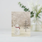 松の木のための星を持つクリスマス雪だるま ポストカード (スタンド正面)