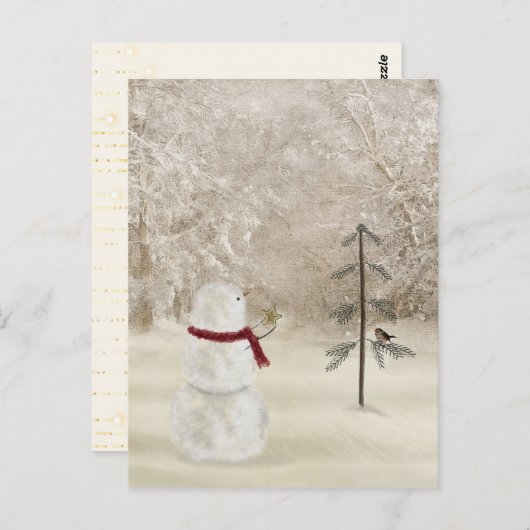 松の木のための星を持つクリスマス雪だるま ポストカード (正面/裏面)