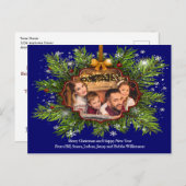 松の木のゴールドフレームのクリスマス写真 ポストカード (正面/裏面)