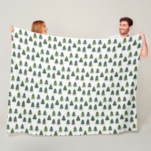 松の木のパターンのクリスマスグリーンウォーター色 フリースブランケット (インサイチュ)