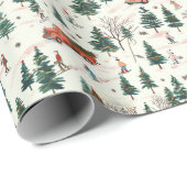 松の木のパターン：スキーヤーと雪村 ラッピングペーパー (ロールコーナー)