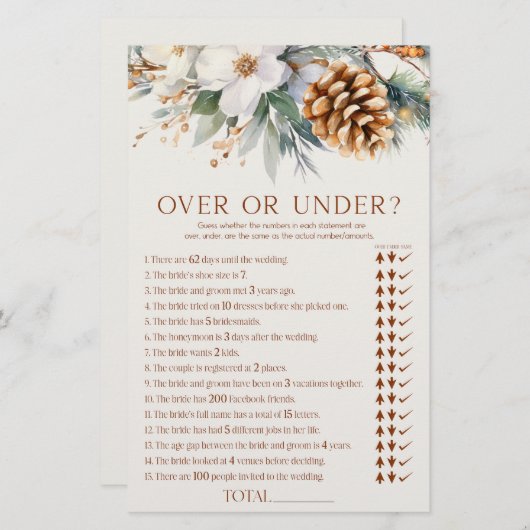 松の木のフローラの上または下のブライダルシャワーゲーム 便箋 (正面/裏面)