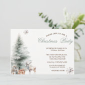 松の木のプレゼントトナカイのクリスマスパーティー 招待状 (スタンド正面)