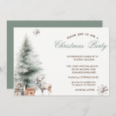 松の木のプレゼントトナカイのクリスマスパーティー 招待状 (正面/裏面)
