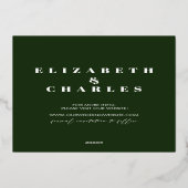 松の木のミニマルエレガントリストの日付を保存 箔招待状 (裏面)