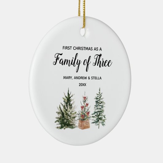 松の木の三家としてのクリスマス セラミックオーナメント (右)