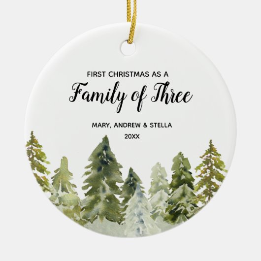 松の木の三家としてのクリスマス セラミックオーナメント (正面)