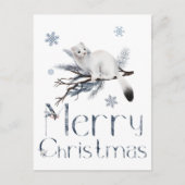 松の木の上にかわいい白いイタチ ポストカード (正面)