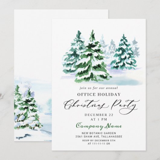 松の木の企業のクリスマスホリデーパーティー 招待状 (正面/裏面)