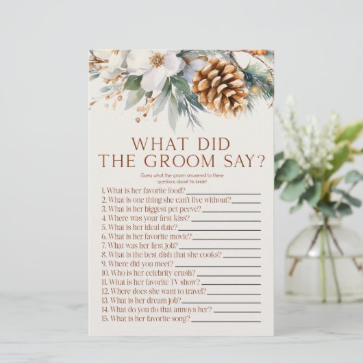 松の木の何と新郎はブライダルシャワーゲーム 便箋 (スタンド正面)