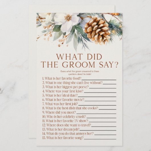 松の木の何と新郎はブライダルシャワーゲーム 便箋 (正面/裏面)