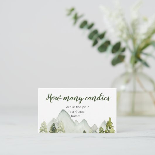 松の木の冒険ベビーシャワーキャンディーの数 エンクロージャーカード (スタンド正面)