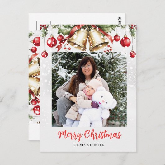 松の木の写真フレームクリスマスホリデーカード ポストカード (正面/裏面)