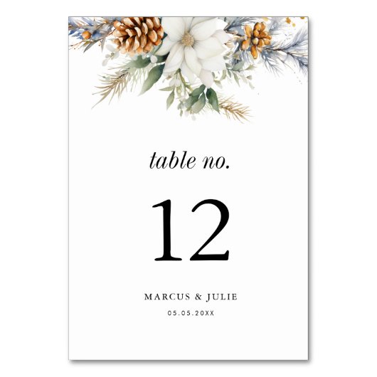 松の木の冬のフローラクリスマスウェディングパーティー テーブルナンバー (裏面)
