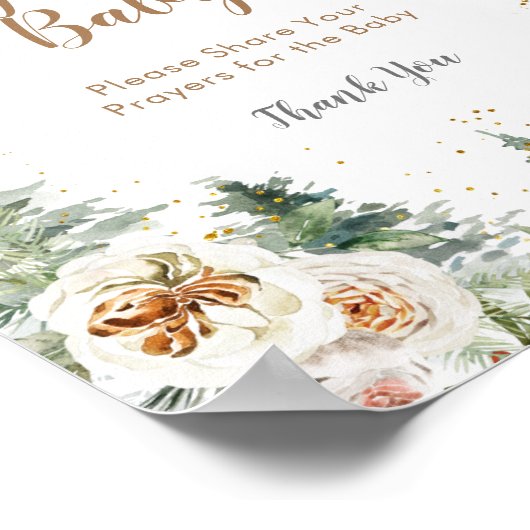 松の木の冬のフローラ祈りの言葉のためのベビー ポスター (角)