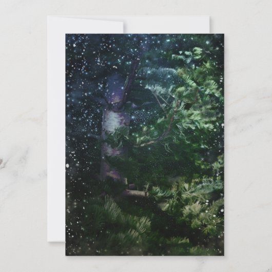 松の木の冬の夜の森の結婚式の招待状 招待状 (裏面)