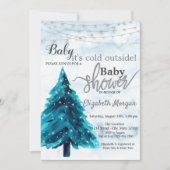 松の木の冬の赤ちゃんシャワー外は寒い 招待状 (正面)