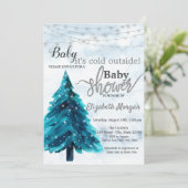 松の木の冬の赤ちゃんシャワー外は寒い 招待状 (スタンド正面)