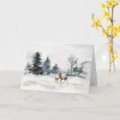 松の木の冬の風景の鹿クリスマスカード カード (黄色い花)