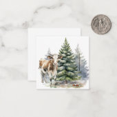 松の木の前の茶色と白の子牛 ノートカード (正面/裏面インサイチュ)