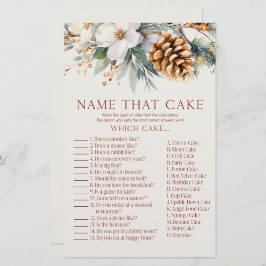 松の木の名前ザケーキブライダルシャワーゲーム 便箋 (正面/裏面)