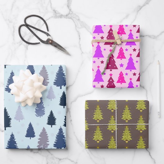 松の木の国の冬クリスマス ラッピングペーパーシート (正面)