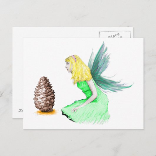 松の木の妖精と松のコーン ポストカード (正面/裏面)