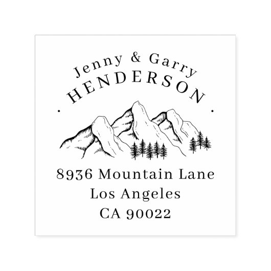 松の木の山のカップル結婚の差出人住所 セルフインキングスタンプ (デザイン)