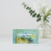 松の木の山の水カラー自然アートティール（緑がかった色） 名刺 (スタンド正面)