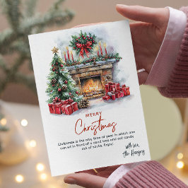 松の木の暖炉とプレゼントカスタムクリスマス シーズンカード