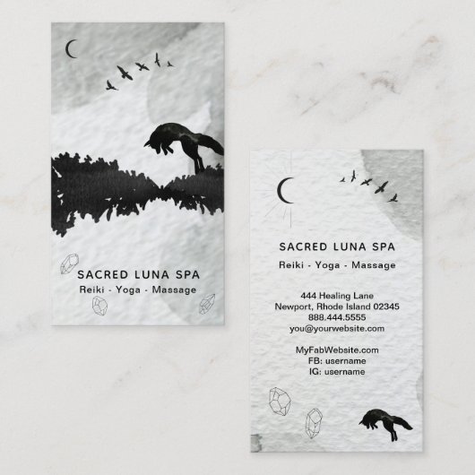 松の木の月を跳躍させている*~*の月の宇宙キツネ 名刺 (正面/裏面)