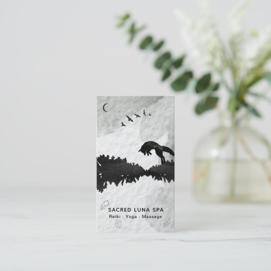 松の木の月を跳躍させている*~*の月の宇宙キツネ 名刺 (スタンド正面)