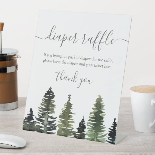松の木の木の赤ちゃんシャワーおむつラッフル 台座サイン (インサイチュ)